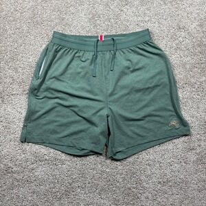 Tracksmith Mens Session Running Shorts Pine Green Gold Hare Logo Size Small